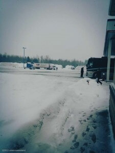"Truck stop. Been driving all night in a blizzard. Still 5 hours to go - Thunder Bay (Neil Young's hometown) to Sudbury, ON. Everyone is asleep except myself and tour manager, Shaun.... and driver. Had a good night last night - another great gig to genuine music loving crowd. Next stop London... ON."